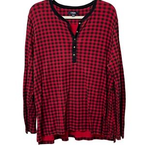CHAPS Red Black Buffalo Plaid Long‎ Sleeve Henley Shirt Womens XXL